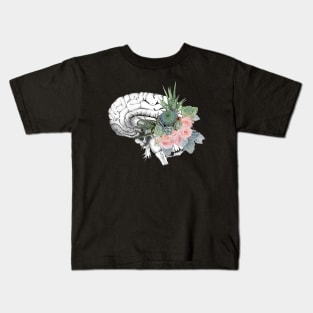 Brain human anatomy,succulents plants and roses, mental Kids T-Shirt